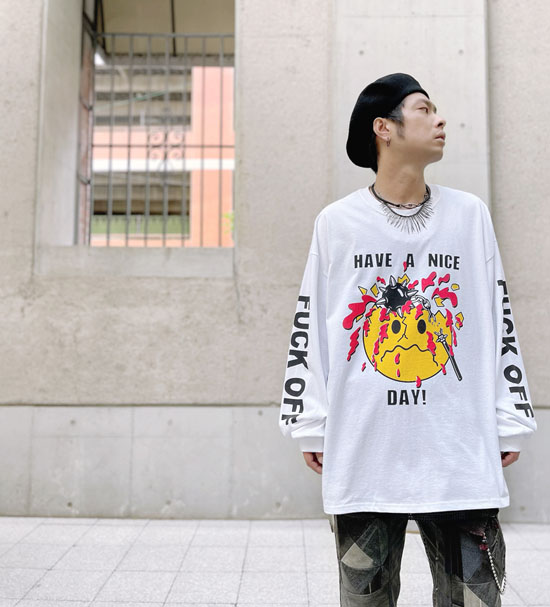 PSYCHOWORKS HAVE A NICE DAY! 3XL BIG LONG SLEEVE Tee